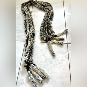 Genuine Fur Silver Fox 66 Inch Scarf Stole Tassels Outdoor Festival Boho Luxury